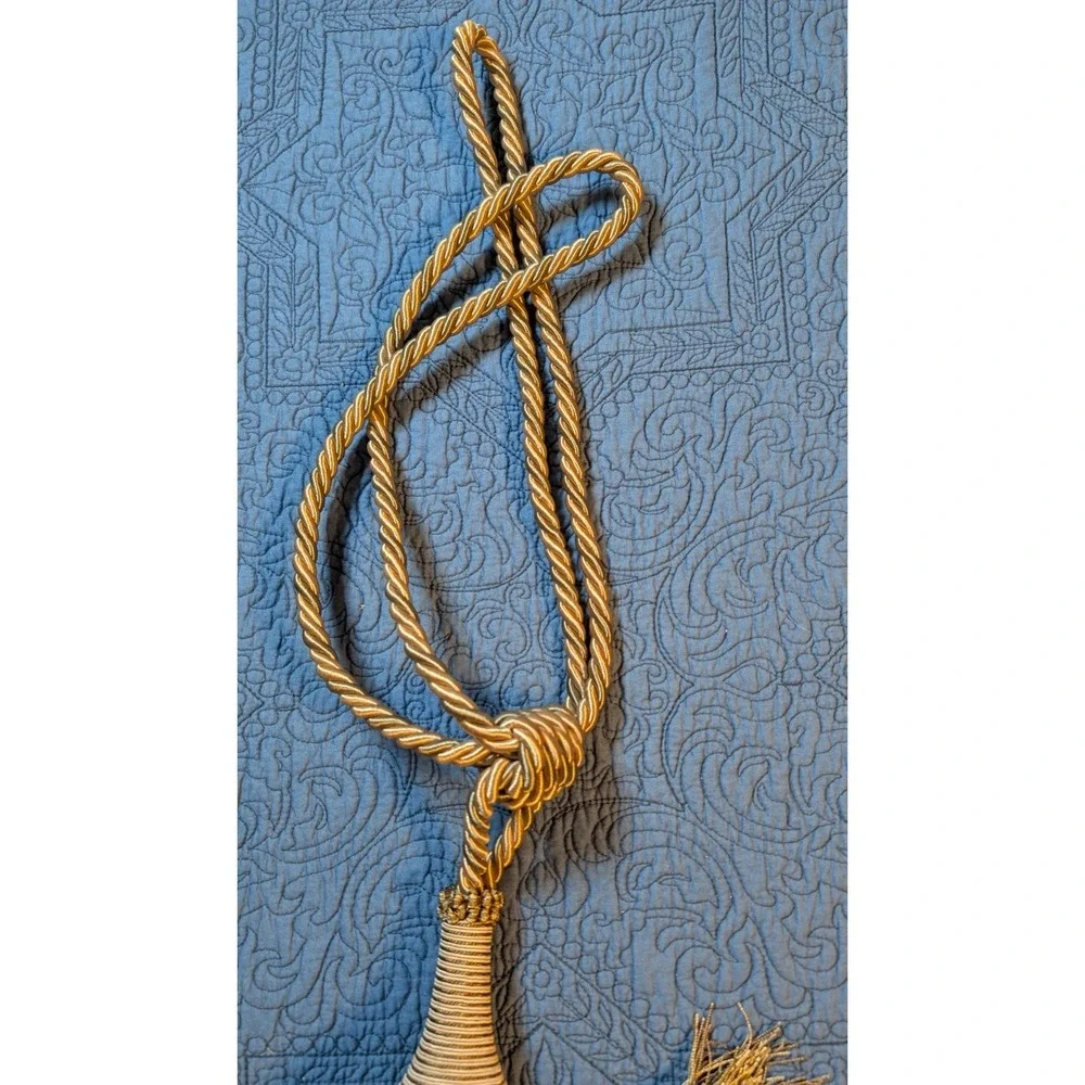 Large Decorative Curtain Tassel Tieback Gold Rope Fringe Drapery Holdback 29 In